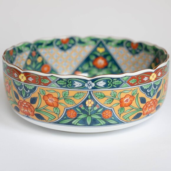 VTG Arita Ware Asuka Kiln Bowl 7.5" Imari Dyekin Crest Japanese Ceramic Large - Picture 2 of 6